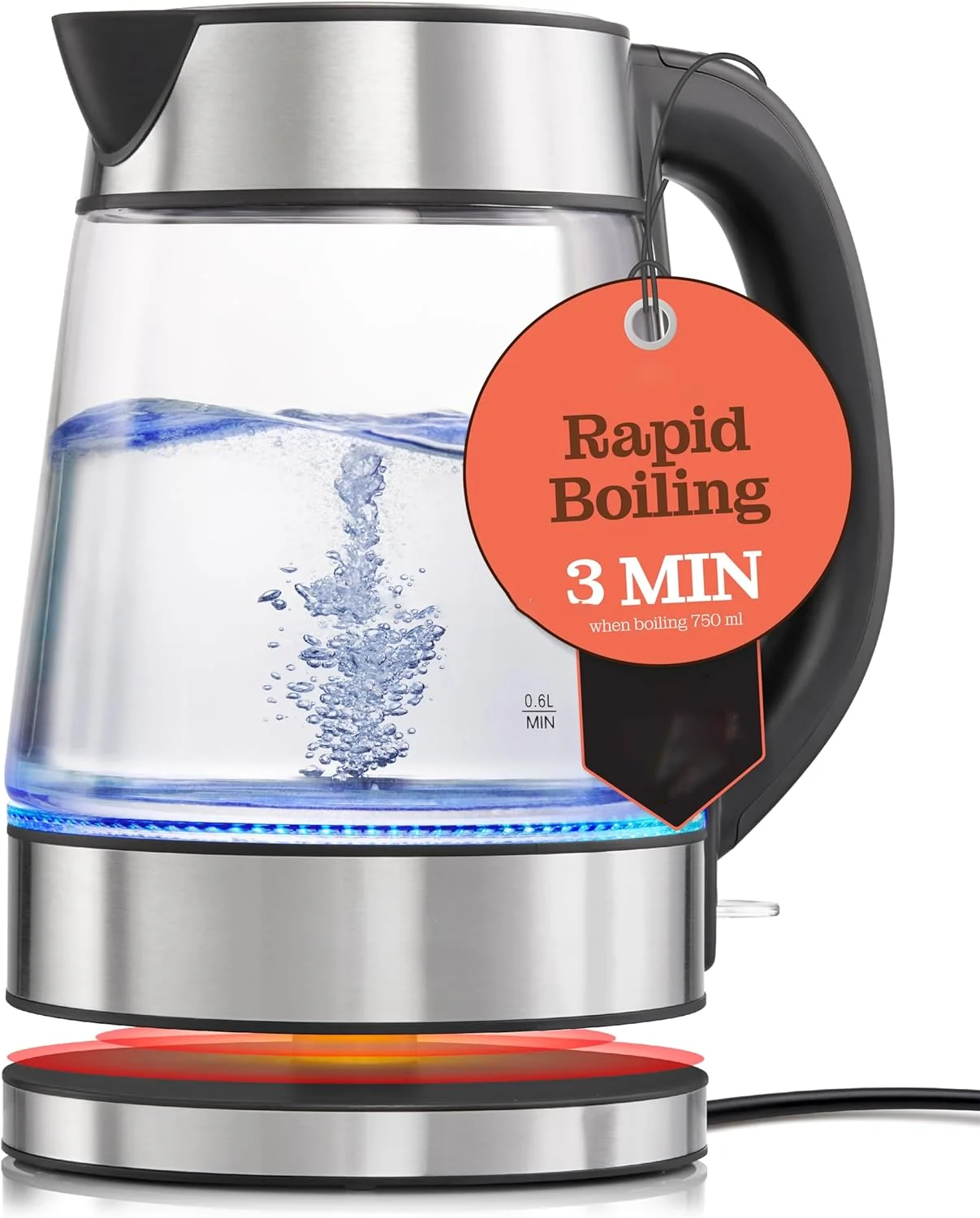 1.7 Liter 1500W Electric Kettle Stainless Steel 360 Degree Free Spare Parts Carton Color Box Hotels Households OEM