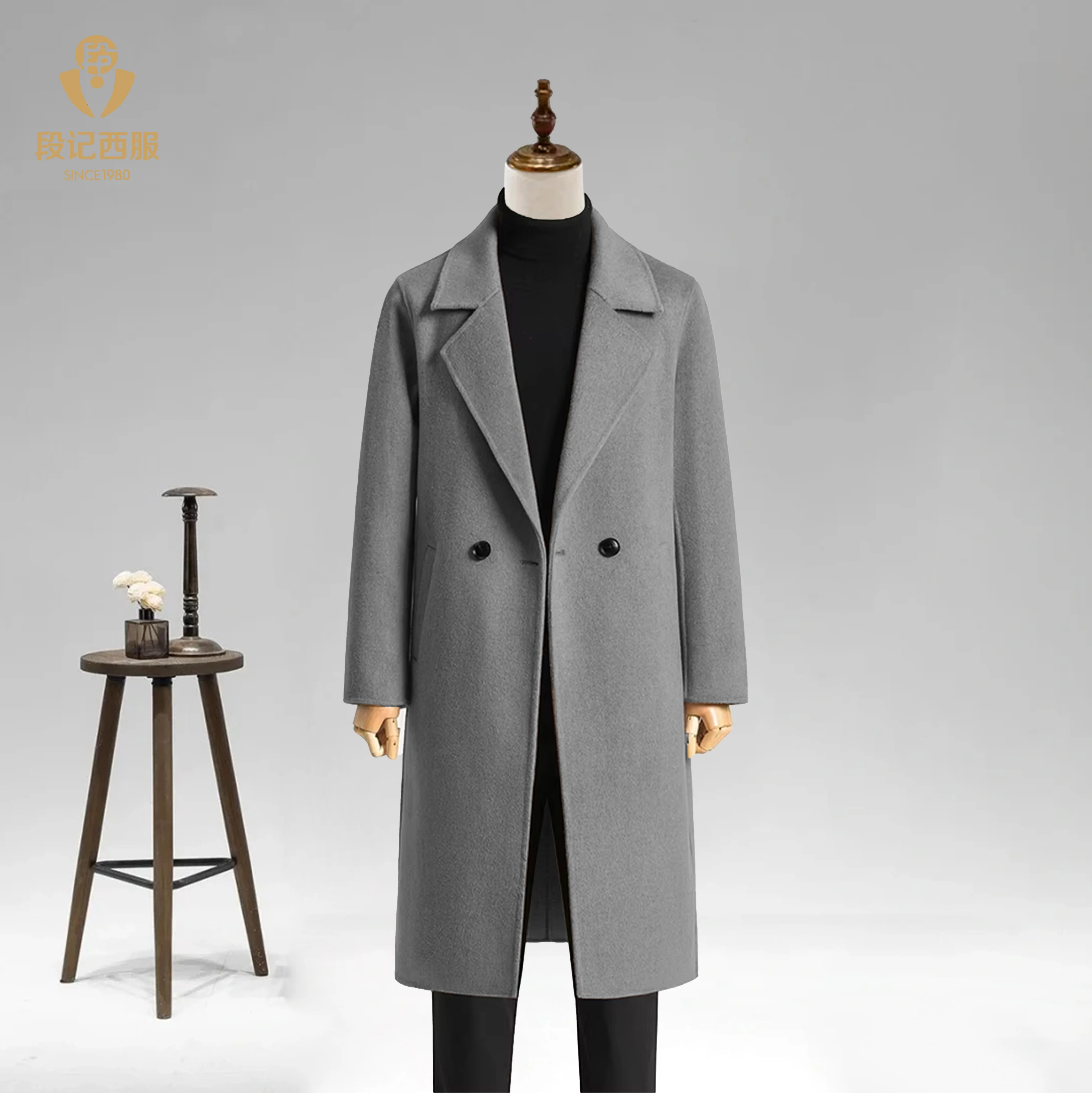 High Quality Designer Winter Men's Wool Coat Casual Grey Wool Coat Mens Customizable Luxury Mens Smart Long Coat Wool