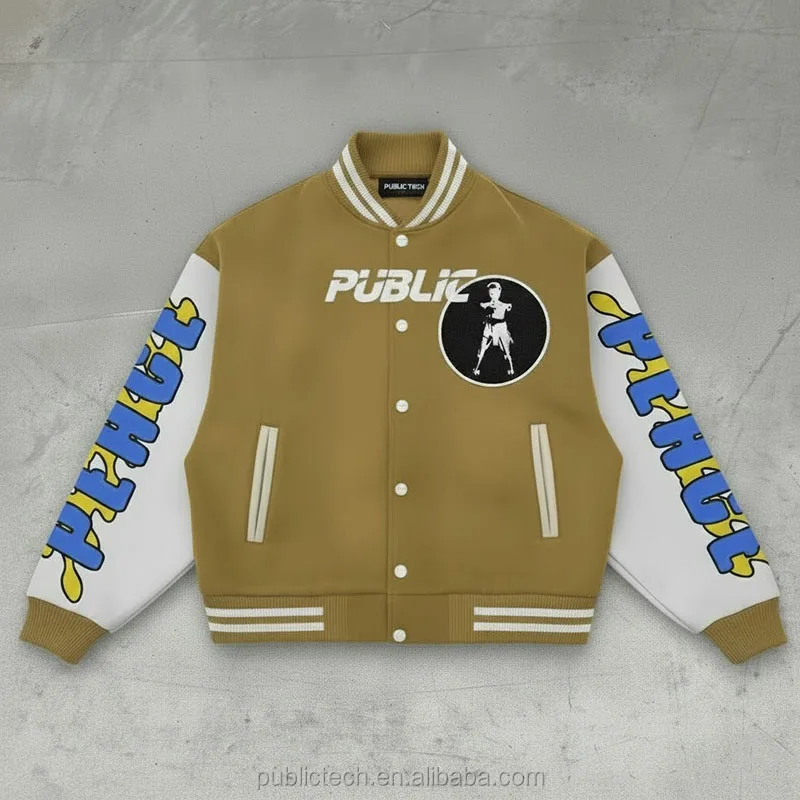 2025 Trending High Quality Product Baseball Crop Wool PU Leather Color BlockingLetterman 3D Embroidery Varsity Jacket for Men