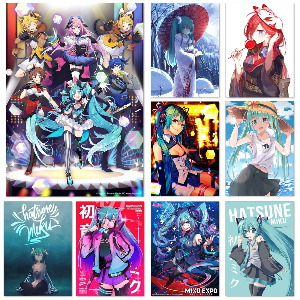 (Without Frame)Wholesale Different Sizes Custom Anime Posters Cute Girls Miku Canvas Poster Wall Art