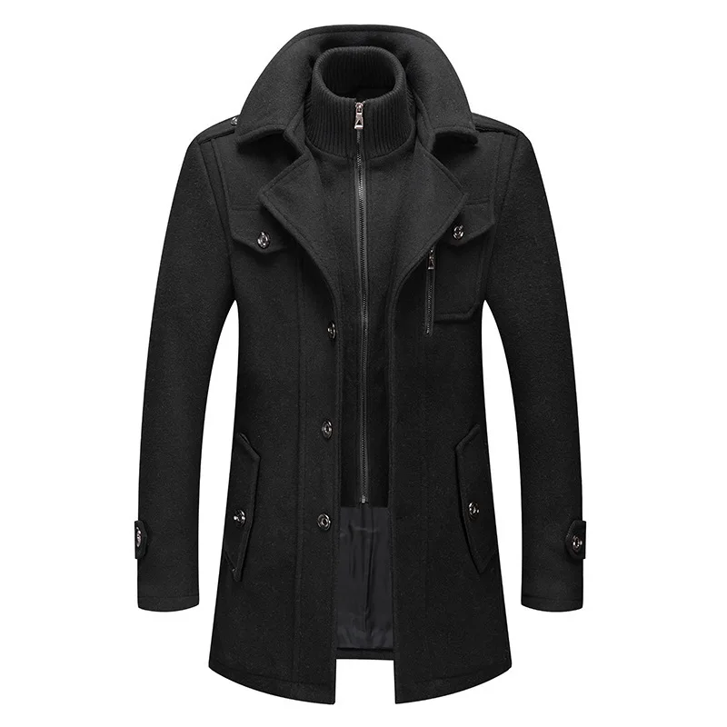 Fitspi Fall Winter Men Business Woolen Coat Fashion Double Collar Cold-resistant Woolen Men's Coats Wholesale