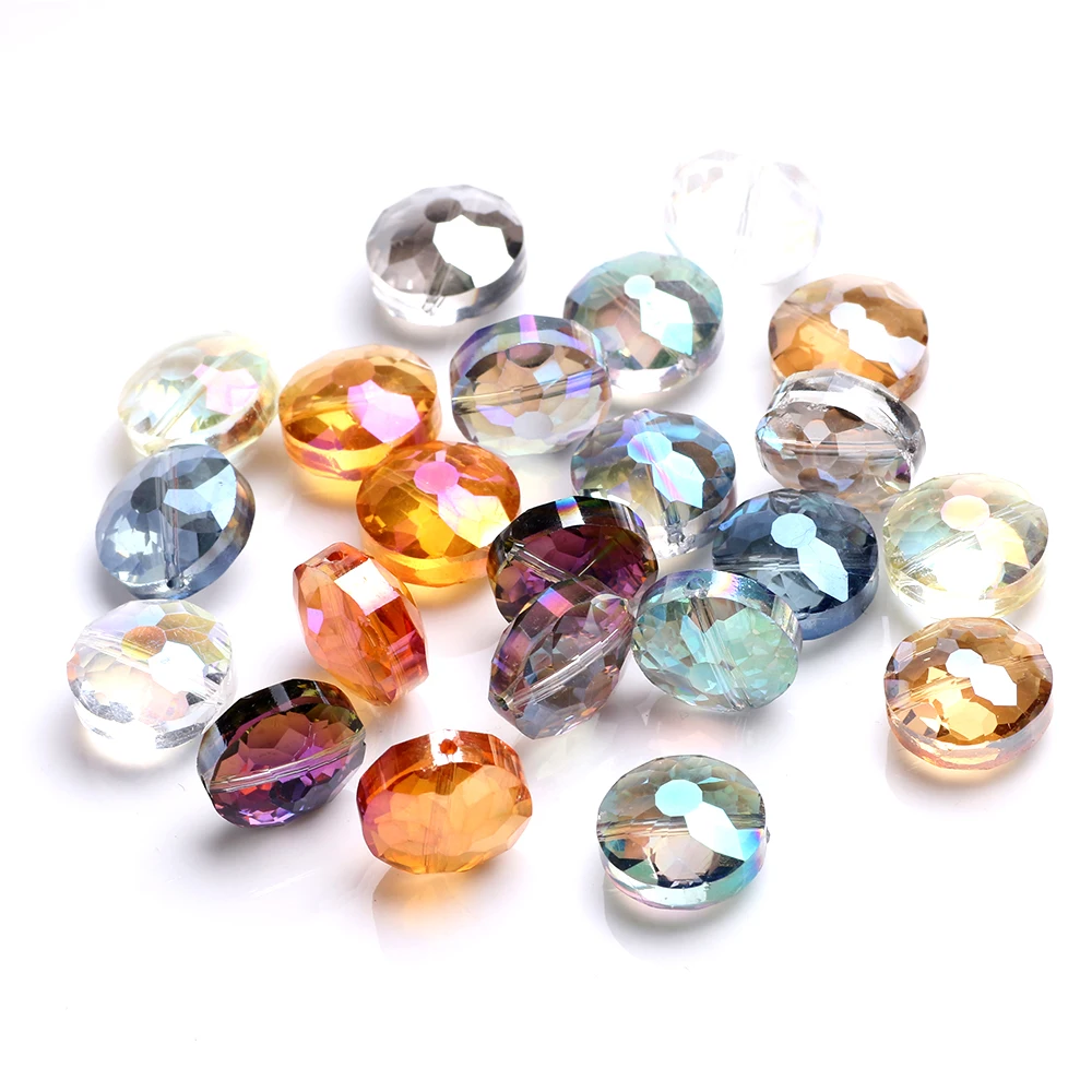 Zhubi 14MM Crystal Round Beads Wholesale Faceted Flat Round Glass Beads for Jewelry Making Garment Decoration