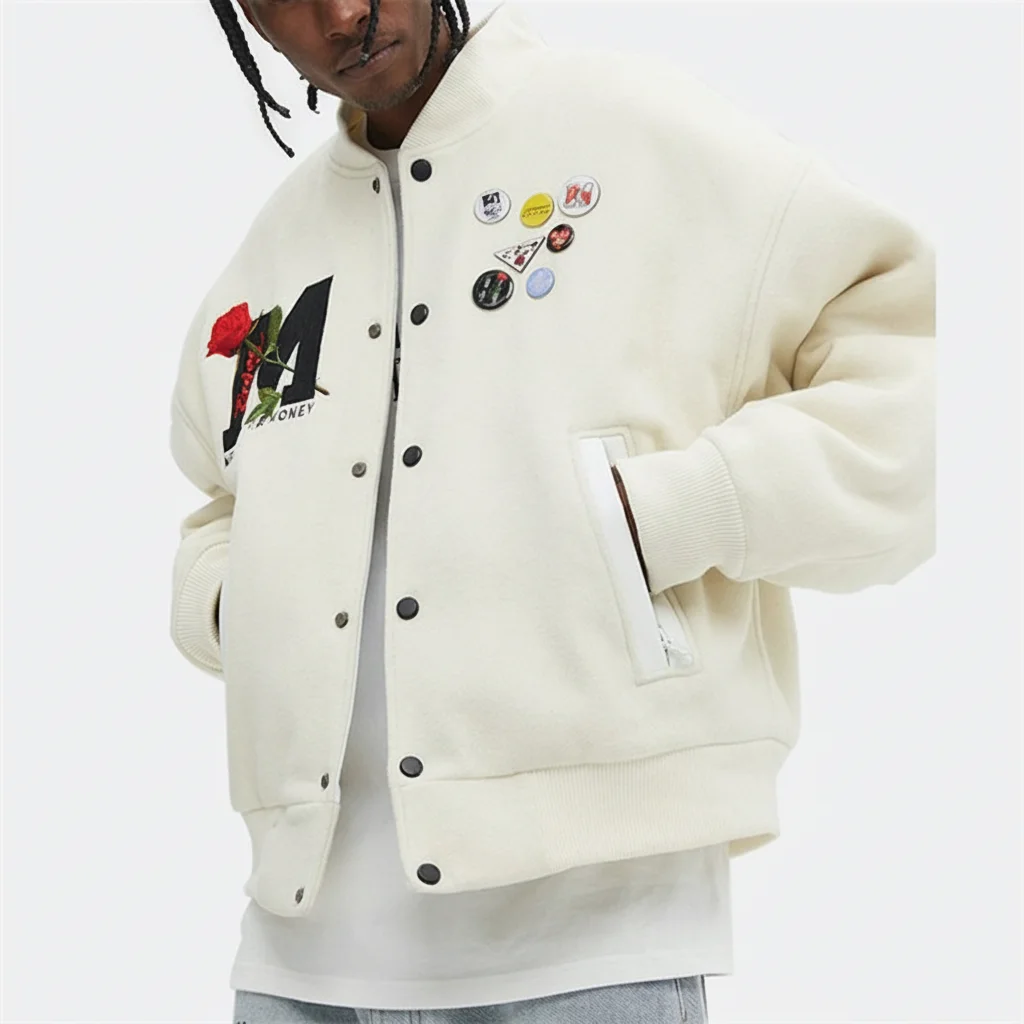 Embroidery Patches Custom 2025 Plus Size Letterman Jackets Baseball Leather Street Coat for Varsity Jacket for Men Casual Short