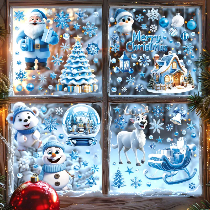 ZHUOHAO Modern Eco-friendly Christmas Window Stickers Snowman Reindeer PVC Wall Decorations Reusable Customizable Art Theme