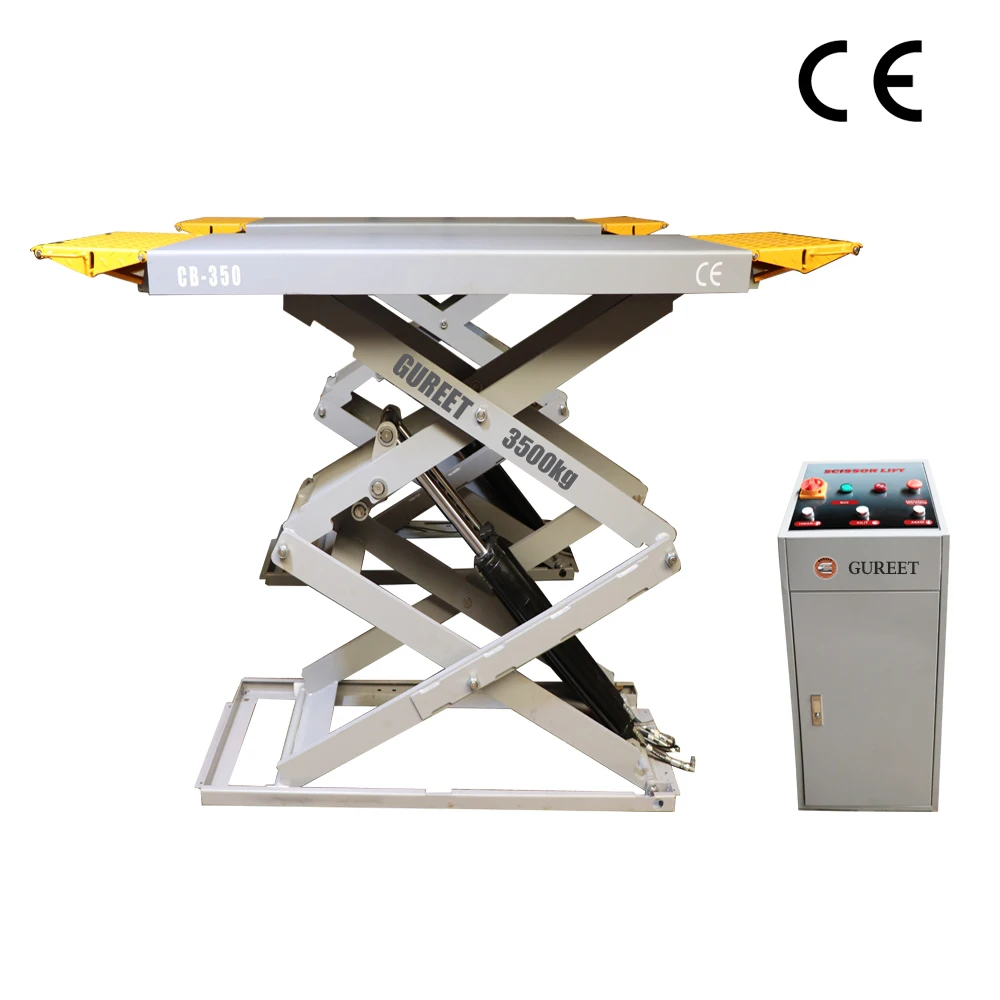 HuaTong 3.5T 1.8m On-ground Hydraulic Ultra-thin Scissor Car Lift 3500kg Portable Scissor Lift Platform for Sale
