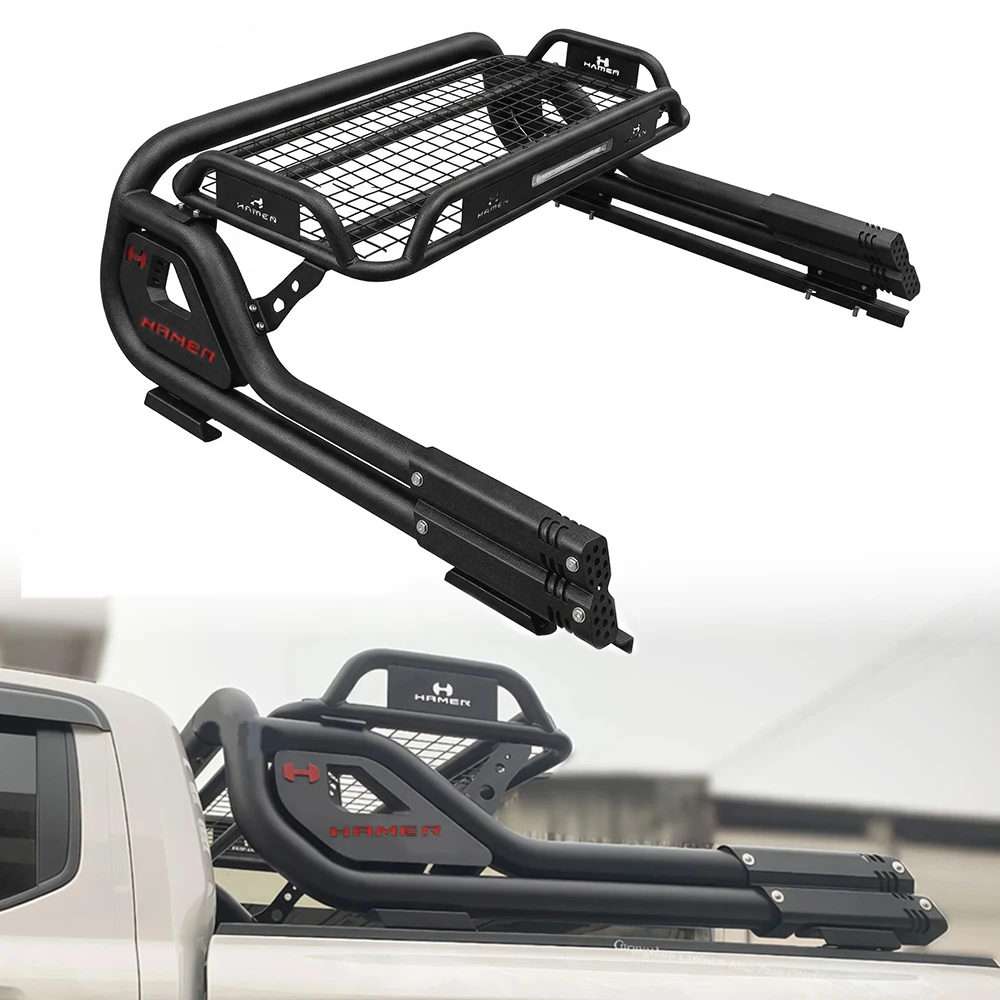 4WD Pickup Black Sport Roll Bar with Basket for Hilux Ranger Dmax Navara Np300 Steel Roll Bar for Universal 4x4 Truck