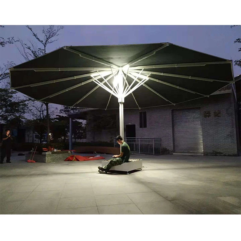 10 Feet 3m Garden  Beach Parasol Round  Patio Commercial Umbrella with Base and LED