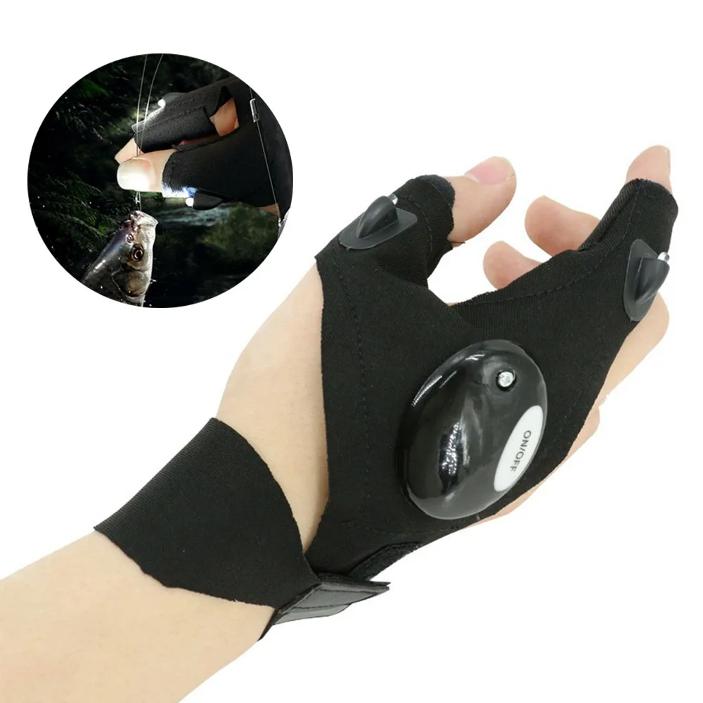 1 Pair Unisex Winter Polyester Non-slip LED Half Finger Glove for Fishing Outdoor Cycling Running Flashlight Sports