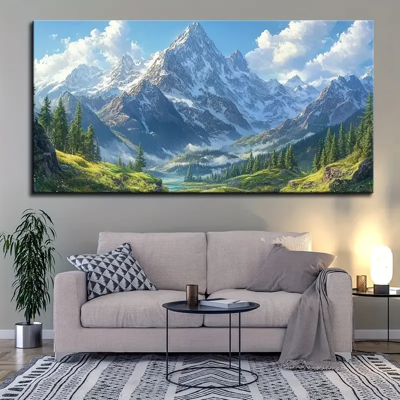 1.5-Inch Solid Wood Frame Antique Landscape Paintings Canvas Murals Tree for Living Room Bedroom Wall Decor Rural Style