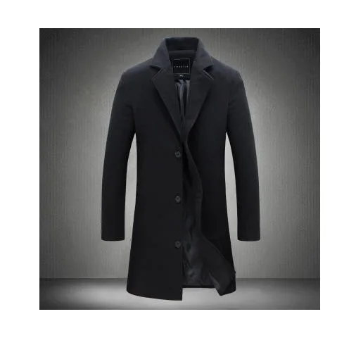 Men's Coat Slim Fit Medium Length Windbreaker Men's Coat Long Sleeved Pocket Slim Fit Jackets