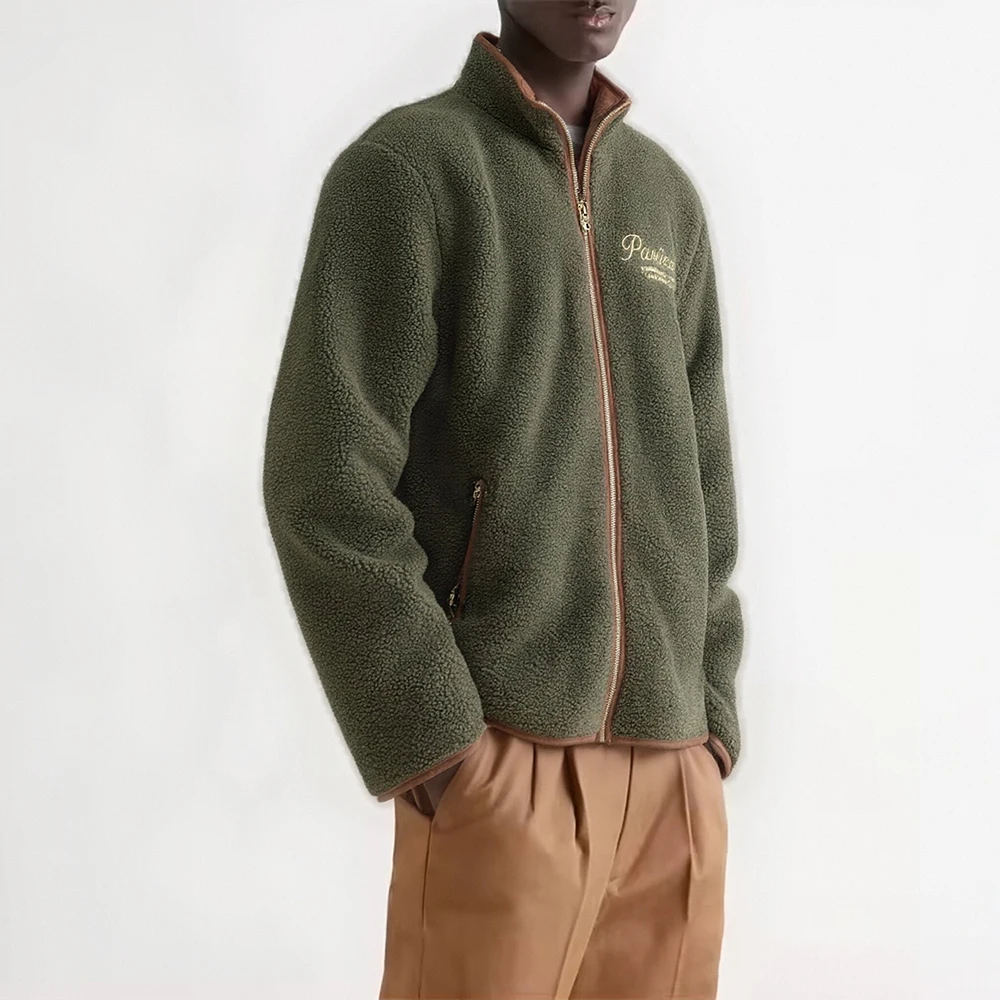 Men's Winter Coat Fleece Jacket Factory Customized Sherpa Fleece Jacket Solid Color Pockets Fleece Zip up Jacket