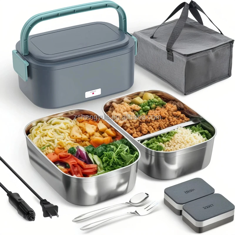 1.5L Stainless Steel Insulated Food Heater Container Office Family Lunch Box Electric Portable Heating Lunch Box