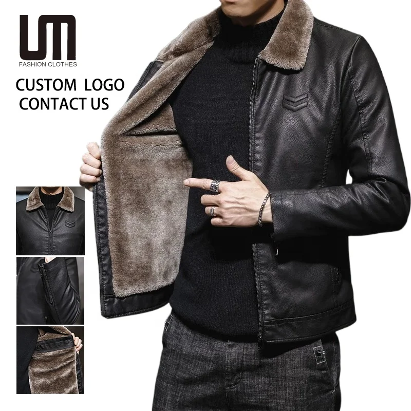 OEM Service Custom Logo Winter Men's Jacket Thick Leather with Faux Fur Collar Windproof Warm Coat Good Quality