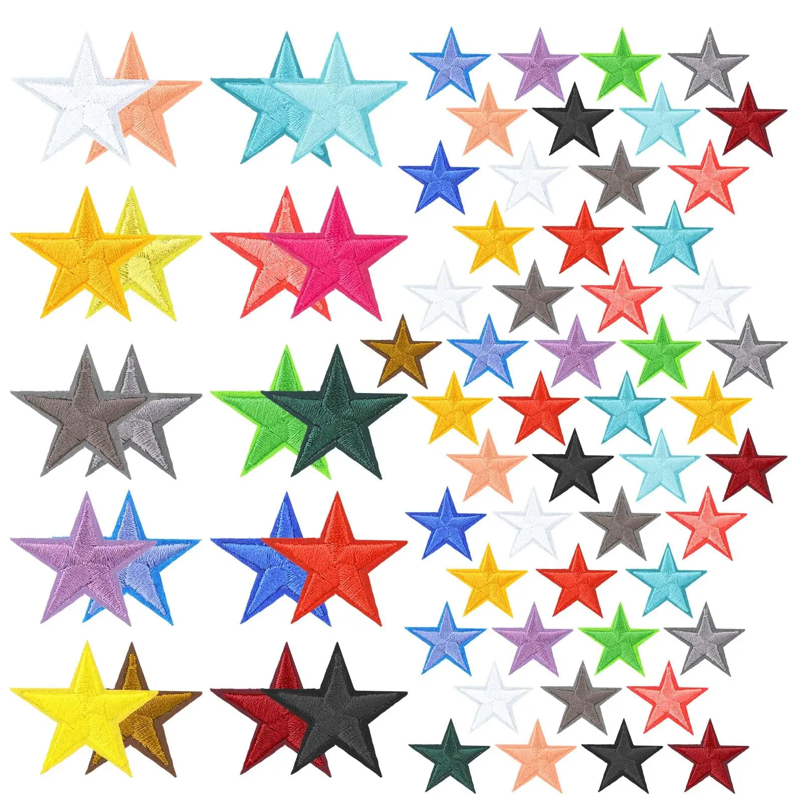 Set of 80 Pcs Star Iron on Patches Sew on Patches Embroidered Patches Appliques Embellishments for Crafts Backpack Bags Clothing