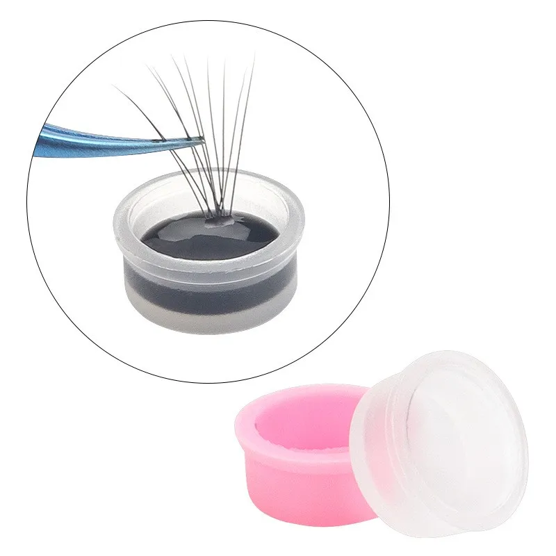 1.2cm Mini Round Silicone Glue Cup  Pallet Eyelash Extension Glue Holder Cup Plastic Pink Transparent Glue Accessories