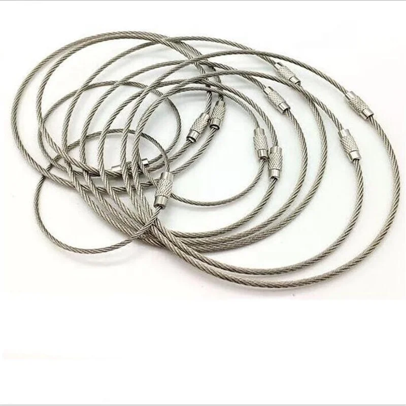 1.0mm 1.5mm Stainless Steel Wire Rope Keychain Cable Rope Key Ring