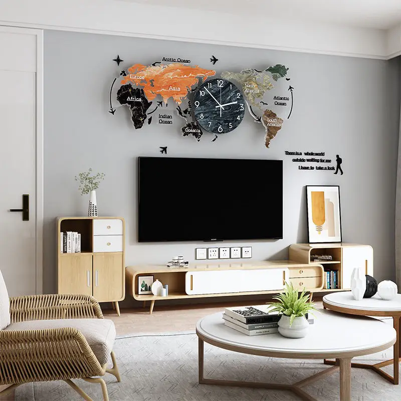 Wholesale Custom Premium Creative Acrylic World Map Silent Clock for Living Room Office Background Wall Decorative Mural