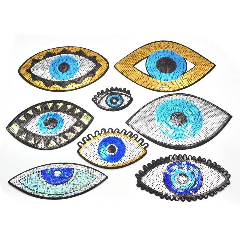 New Arrival Designs Evil Eyes Sequin Sublimation Iron on Eye Embroidery Patch for Bags Clothing Garment T-shirts
