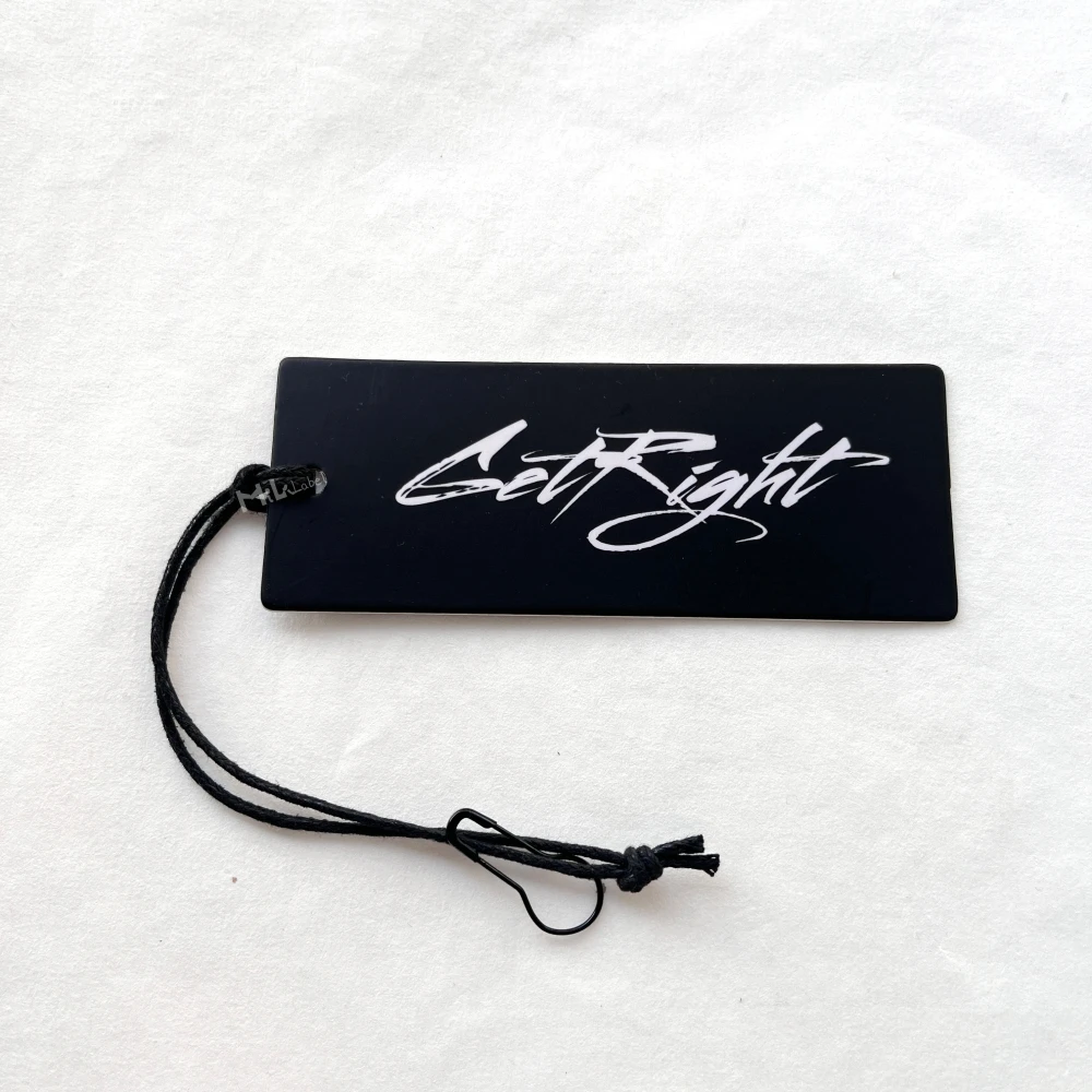 Custom Label Black hang Tag with White logo Swing Ticket for Clothing Tag Clothing Labels Garment Tags Price