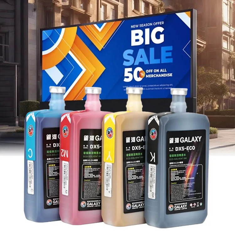 1 Liter 2 Years Premium Cheap Large Format Ecosolvent Eco Solvent Digital Printing Ink for Galaxy Epson DX4/5/7/XP600 Printhead