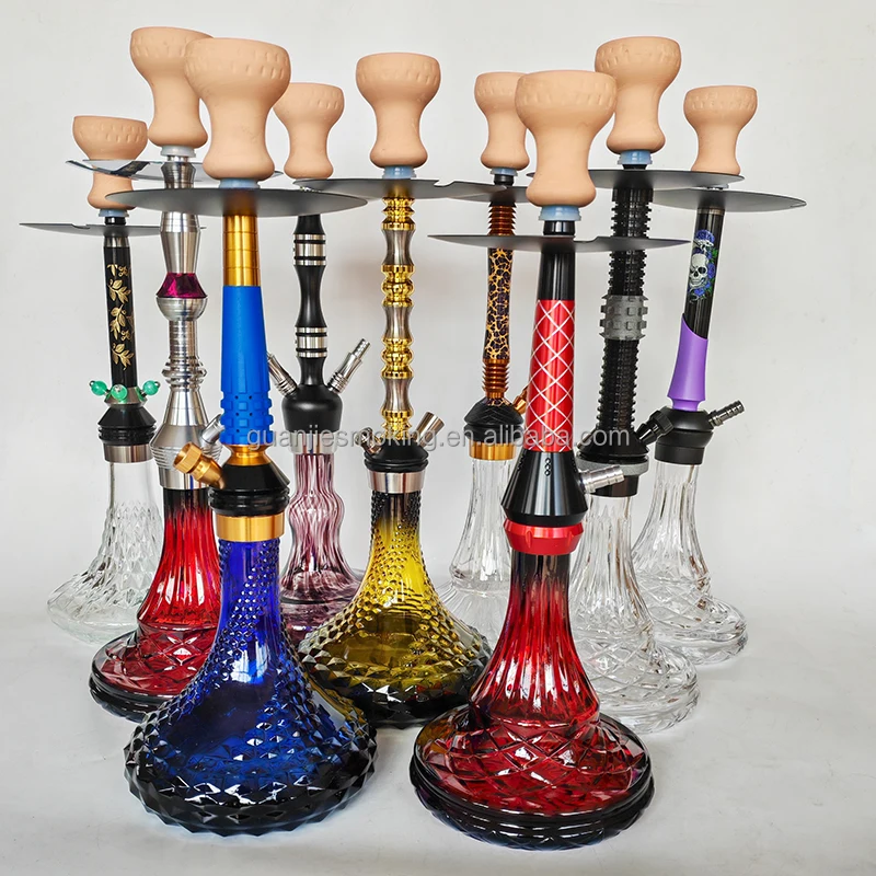 (2b Stock)50-58cm Normal High Quality Premium Aluminum Hookah Shisha Alloy bar Nargile hoka Exclusive Water Pipes Set Glass