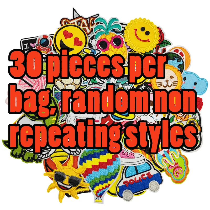 30pcs Per Bag Wholesale Random Style Iron on Patches Bulk Mixed Popular Mix Random Iron on Embroidery Patch