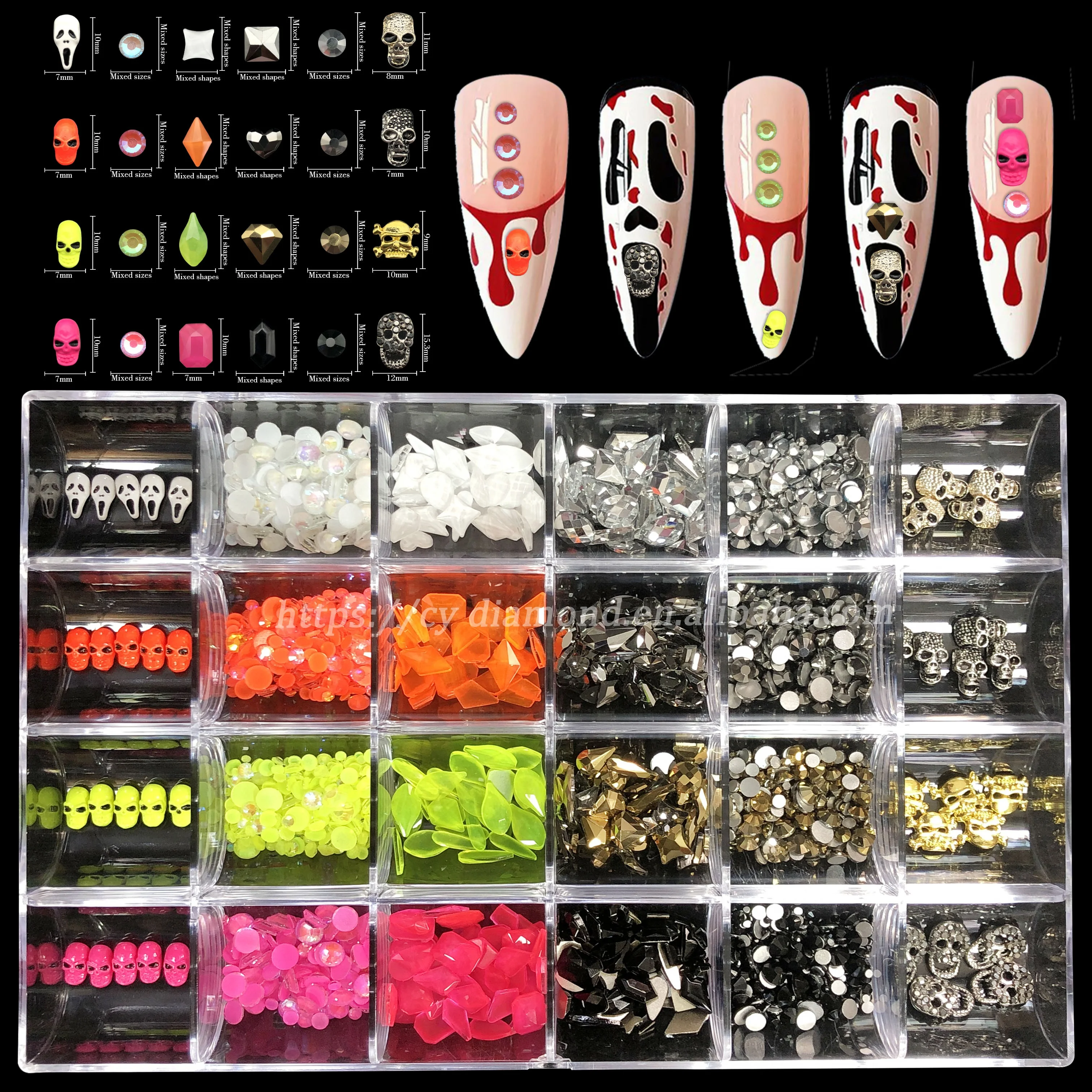 CY  Wholesale New Style Metal Nail Jewelry 3d Antic Kawaii Black Skull Nail Charms for Halloween Nails