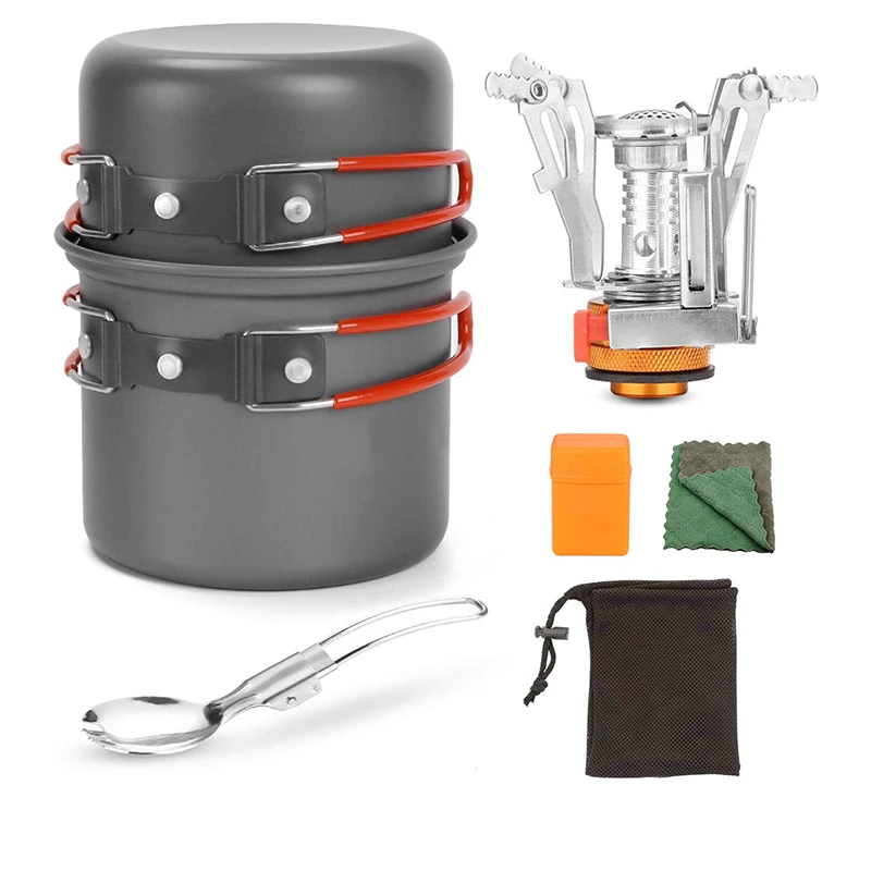1-2 People Outdoor Camping Cookware Set Multifunctional Coffee Cup Cookware Set Travel Picnic Cooking Set With Stove