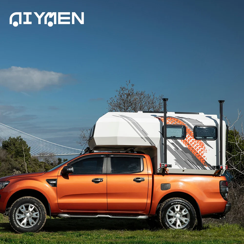 1/2 Ton Custom Material Small Truck Slide-In Camper 2 Person 4x4 Folding Ladder Manually Jacks Pop Flatbed Body Custom Door