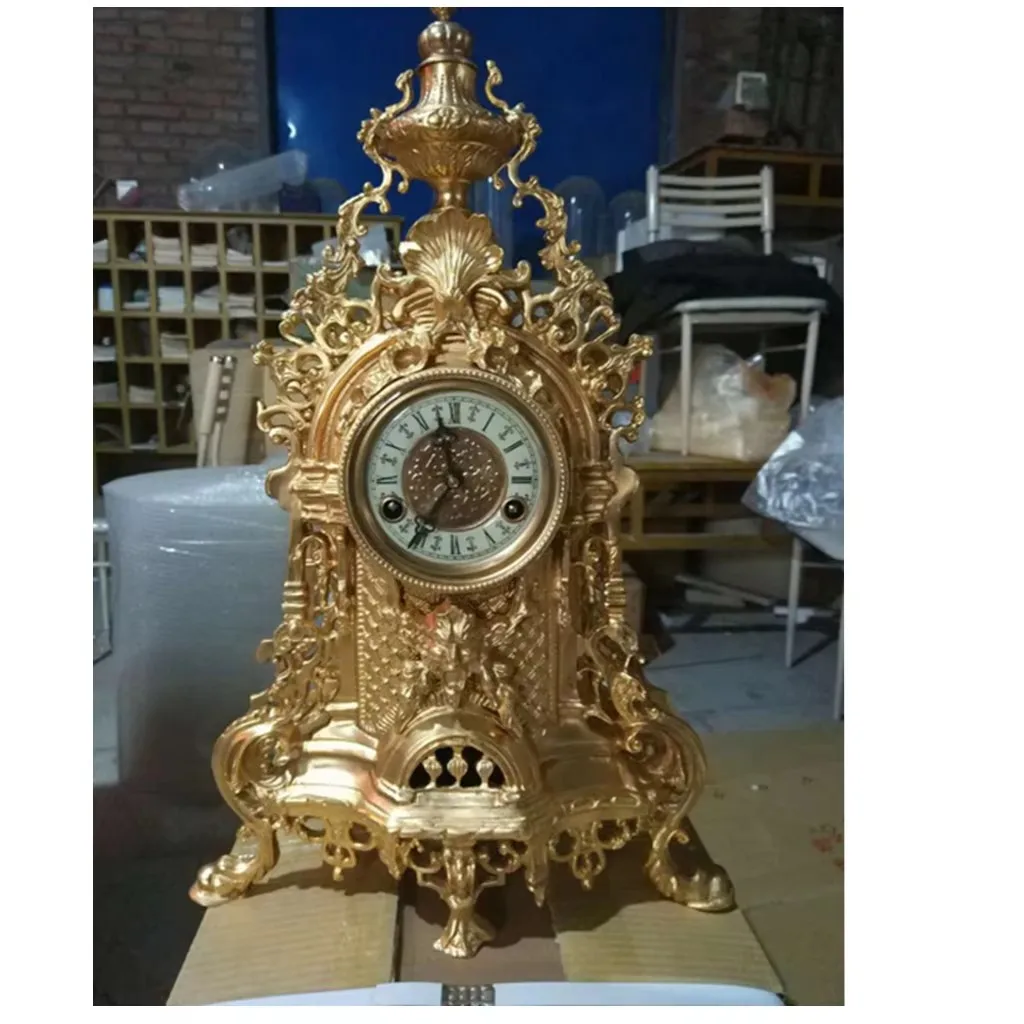 (24K Gilt) Antique Imitated From 18th Century French  Large French Rococo Louis XV Style Brass Mechanical Boulle  Table  Clock