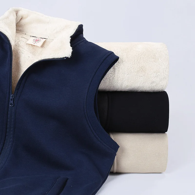 Clothing Manufacturers Custom 420 Grams Winter Vest Men's Vest Thickened Velvet Stand Collar Zipper Waistcoat Cardigan Jacket