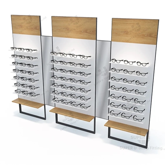 Factory Price Optical  Shop Interior Display Showcase Table  With Led Light Logo Wooden Metal Fashion Sunglass Display