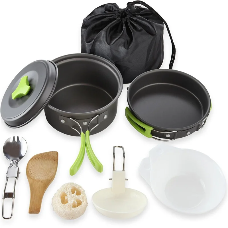 1-2 Person Portable Camping & Picnic Cookware Set Aluminum Alloy Super Lightweight Eco-Friendly Heat Preservation