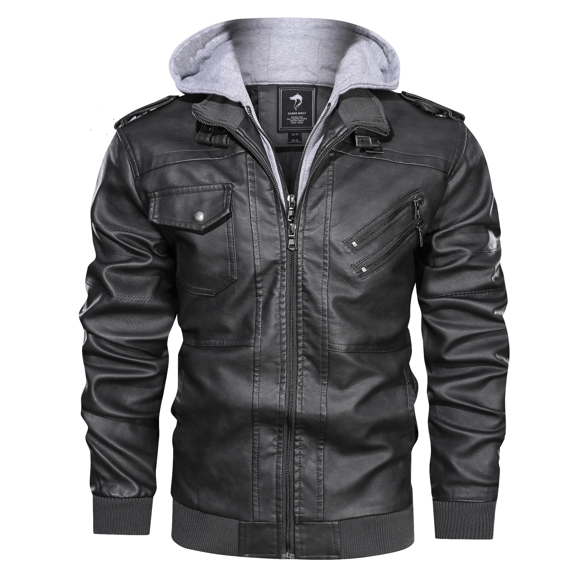 D0802ME05 Men's Jacket Coat Leather Coat Pu Removable Hat Coat Sehe Fashion