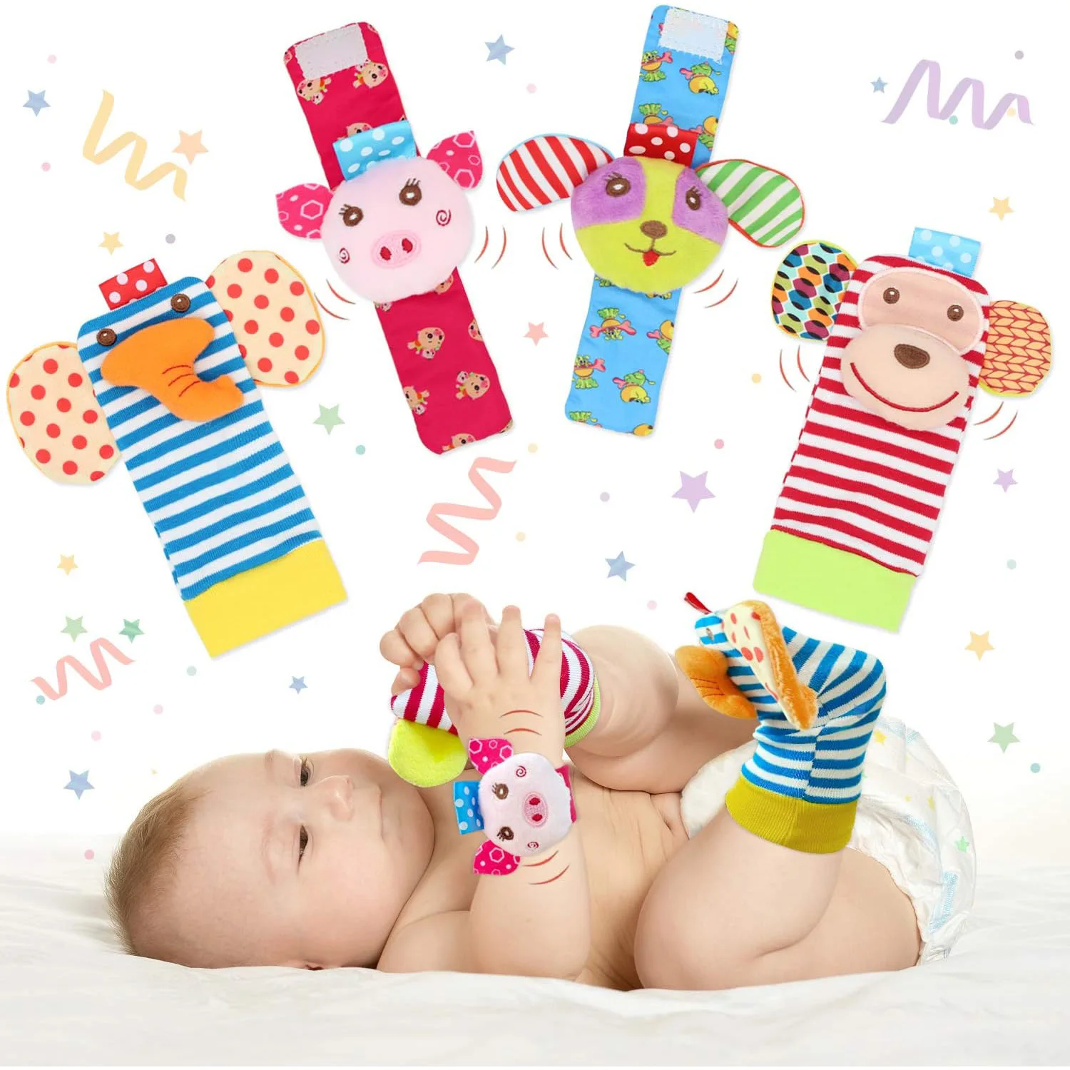 0~24 Months Soft Baby Toys Wrist Rattles Foot Finder Rattle Baby Socks Cute Plush Wristband Toys