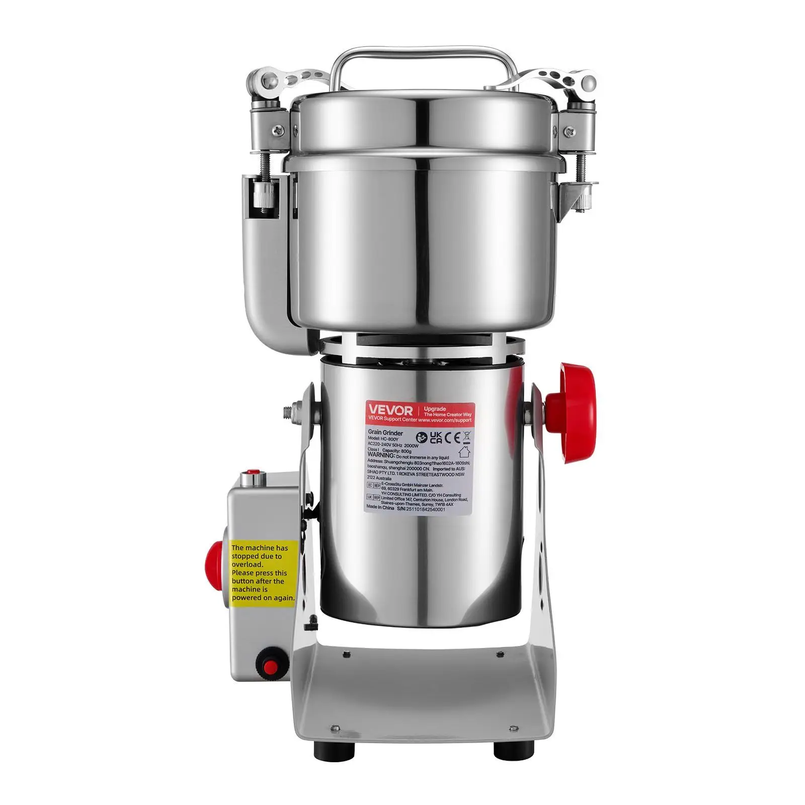 1.8 Lbs Commercial Electric Food Grinder High Speed 2100W Stainless Steel Pulverizer Powder Machine Electric Grain Mill Grinder