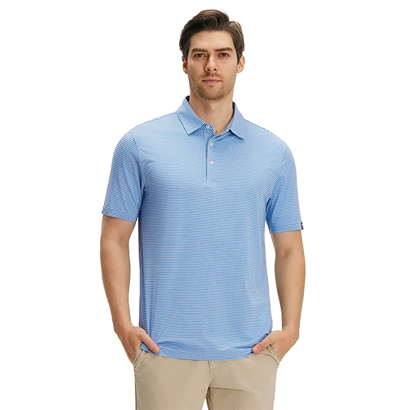 Custom Logo Four-way Stretch Classic Performance Striped Golf Clothing Apparel Men's Polyester Spandex Golf Polo Shirts for Men