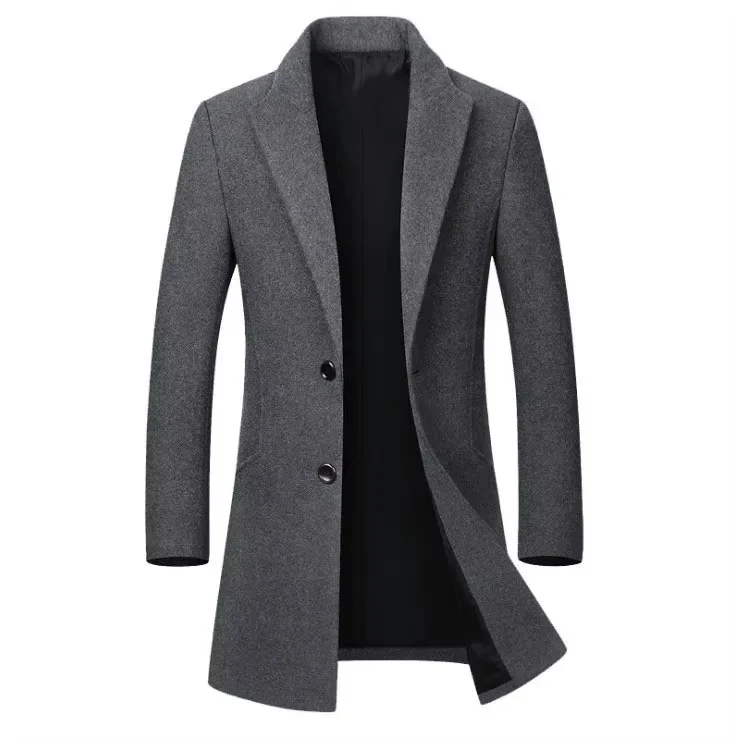 Winter Wholesale Men's High-quality Woolen Long Trench Coat Casual Breathable Button