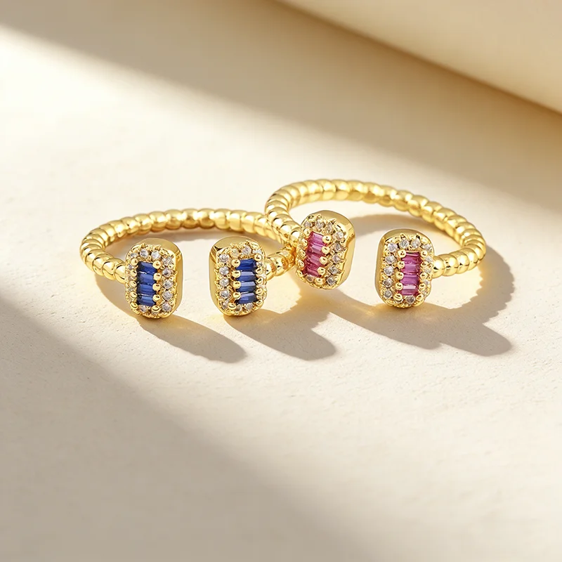 QIKU Luxury 4 Colors Rectangle Rhinestone Opening Adjustable Ring Engagement Wedding Party Jewelry Accessories Women Girl Gift