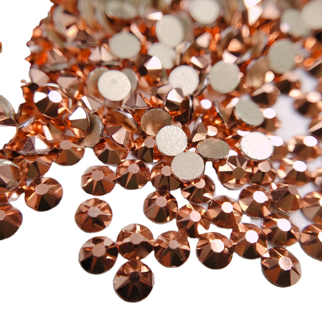 8 Big 8 Small Facets Cut SS30 6mm Rose Gold Wholesale Non Hotfix Rhinestones Flat Back Crystal Stones for Cosplay T Shirts