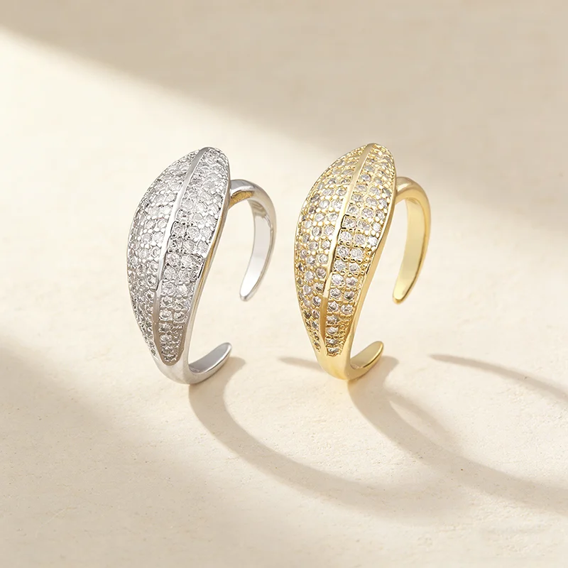 QIKU Wholesale Classic Copper Women's Rings 18K Gold Plated Sparkling Rhinestone Adjustable Opening Gift Wedding  Accessories