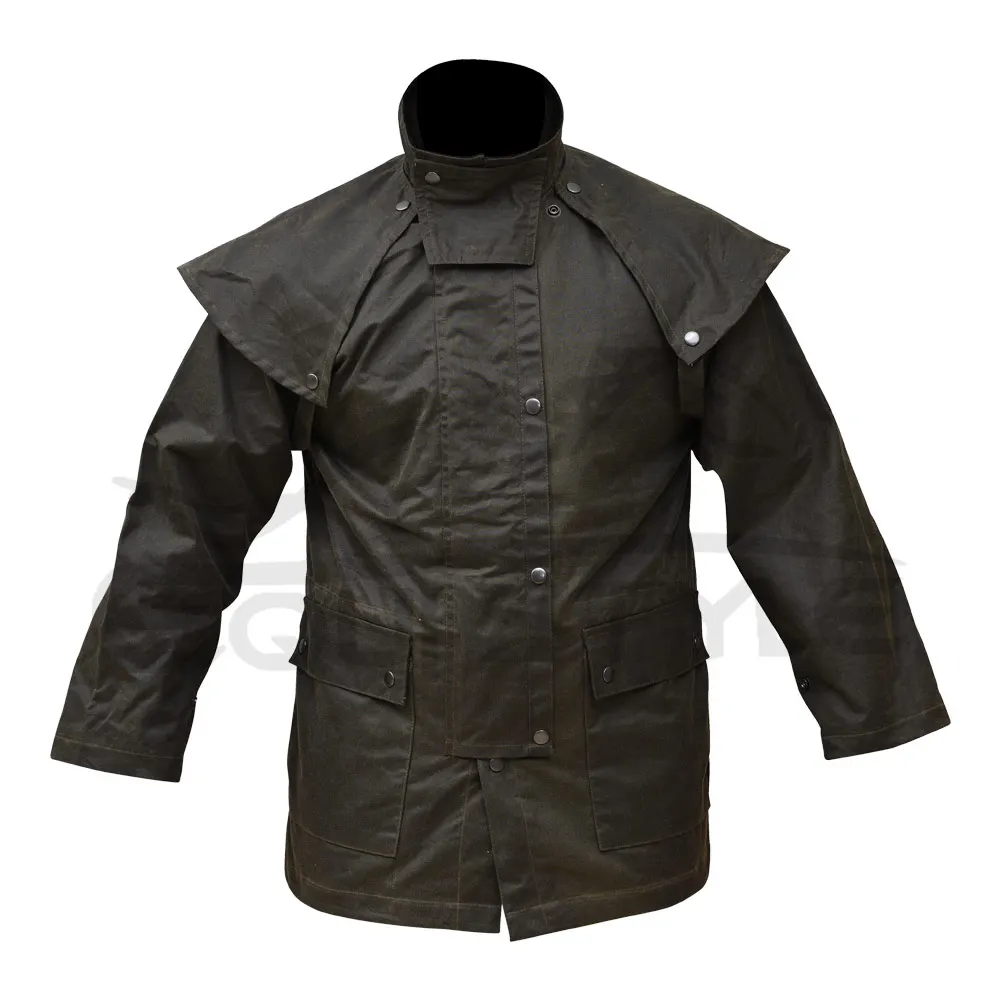 Duster Coat Unisex Short Oilskin Jacket for Men Custom Design Multiple Button up Regular Sleeves Turtle Neck Outdoor Jacket